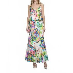 NEW CIEBON abstract floral flare maxi skirt in cream multi